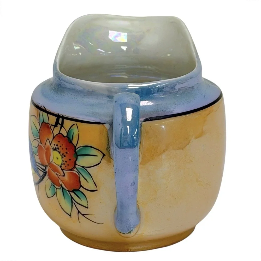 Vintage 1950s‎ Handmade In Japan Lusterware Sugar Bowl & Creamer Bird Floral